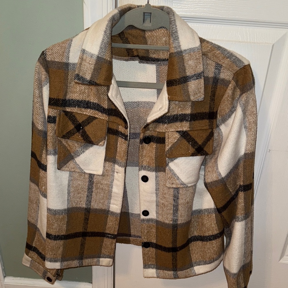 Plaid Women's Jacket in Brown and Cream